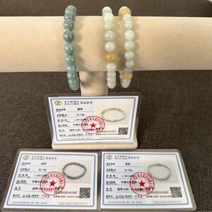 Burma Jadeite Jade IcyMulticolor Beaded Bracelet Set - Green, Pale Green, Yellow
